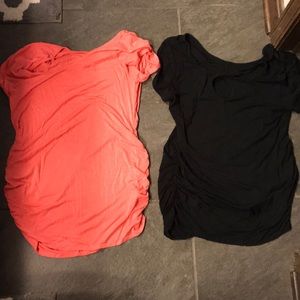 Coral and black maternity tops
